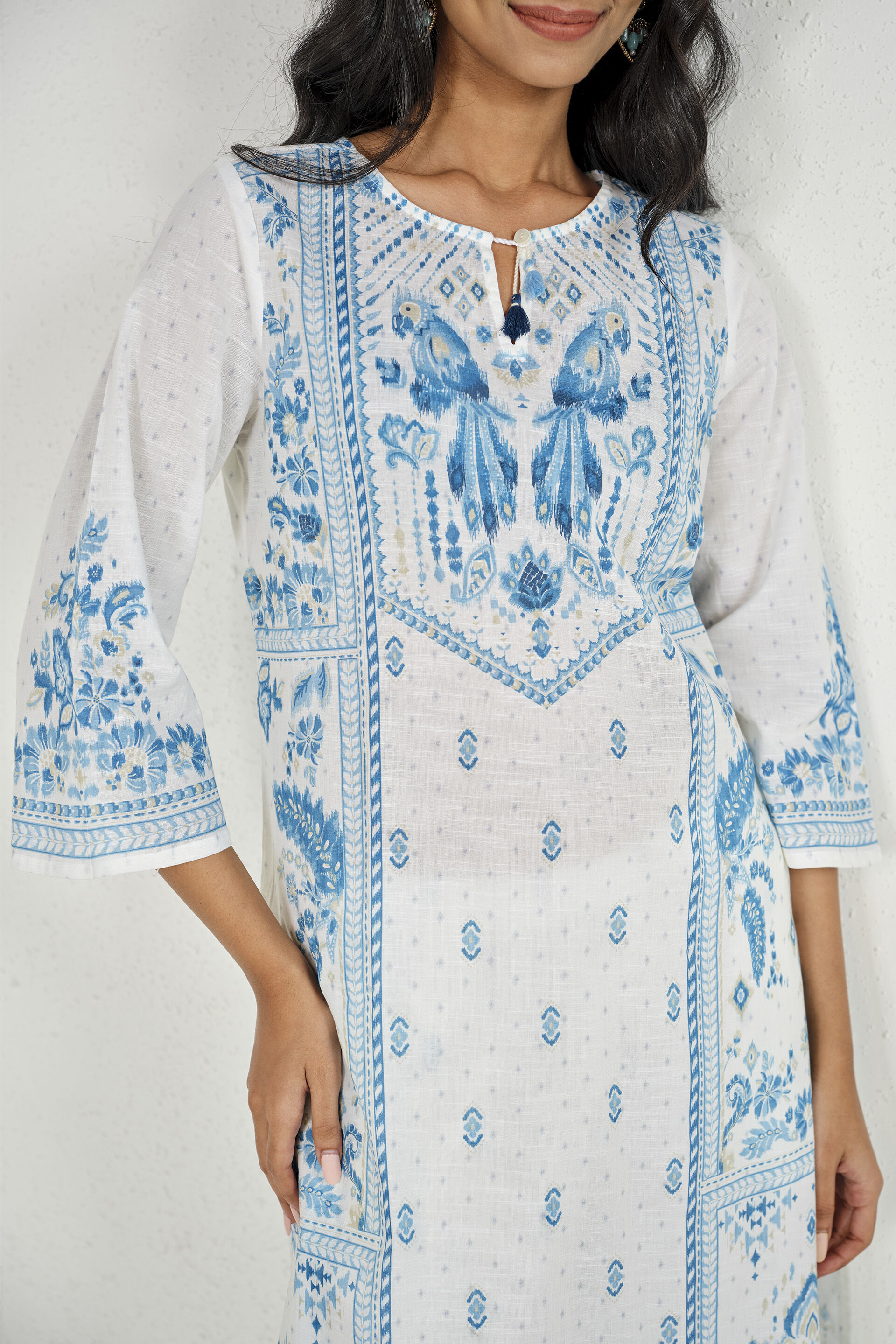 Avanya White Printed Kurta Set, White, image 3